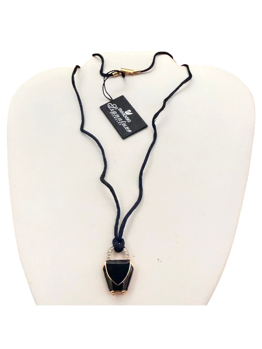 Swarovski Crystal Necklace Black Enameled Handbag Purse Pendant Silk Cord New